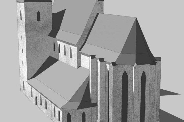 Katedrála sv. Mikuláše v Českých Budějovicích, 3D model - studio QUINN.cz. Nepodléhá Creative Commons.