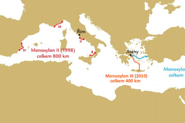 Expedice Monoxylon I, II a III na mapě