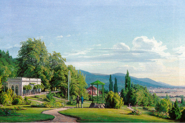 Jezeří – Dolní park – parter před skleníkem – 1842.